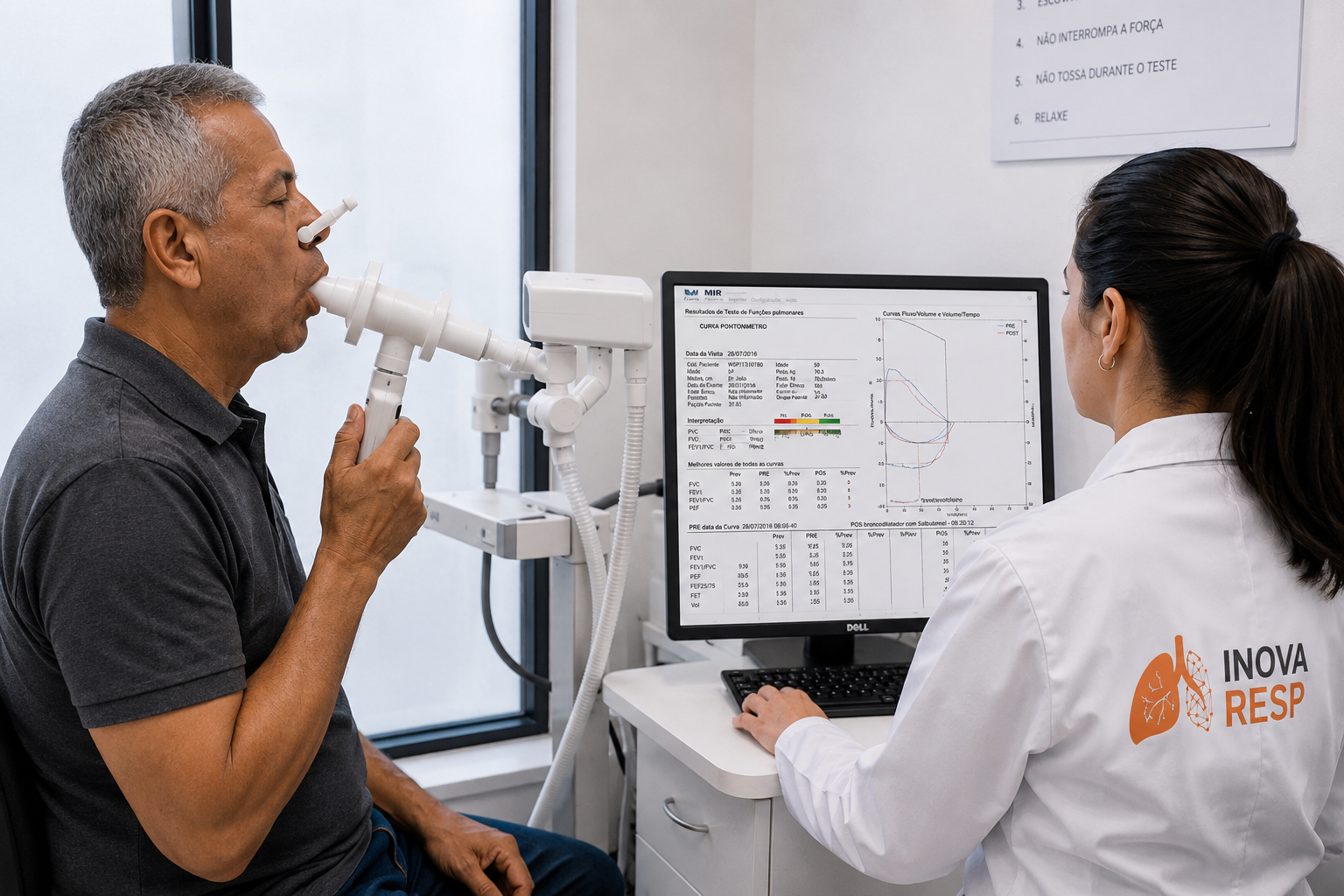 Espirometria — exame sendo realizado